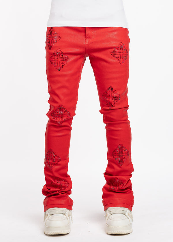 関税込【GUAPI】Crimson Red Embellished Football Tee Crimson Red Embellished Football Tee - Guapi Clothing