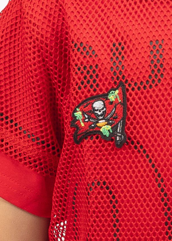 関税込【GUAPI】Crimson Red Embellished Football Tee Crimson Red Embellished Football Tee - Guapi Clothing