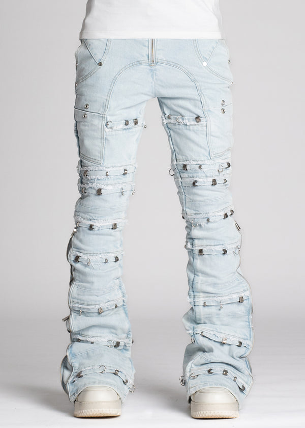【yvng patra着用】 GUAPI BLUE STACKED DENIM Guapi Aqua Blue Rivets Stacked Denim – Purple Carpet Miami