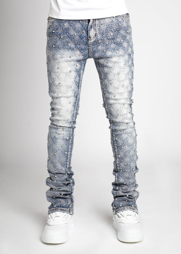 Aqua Blue Embellished Denim Guapi Clothing