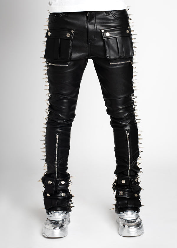 Obsidian Black Leather Spikes Pant - Guapi Clothing