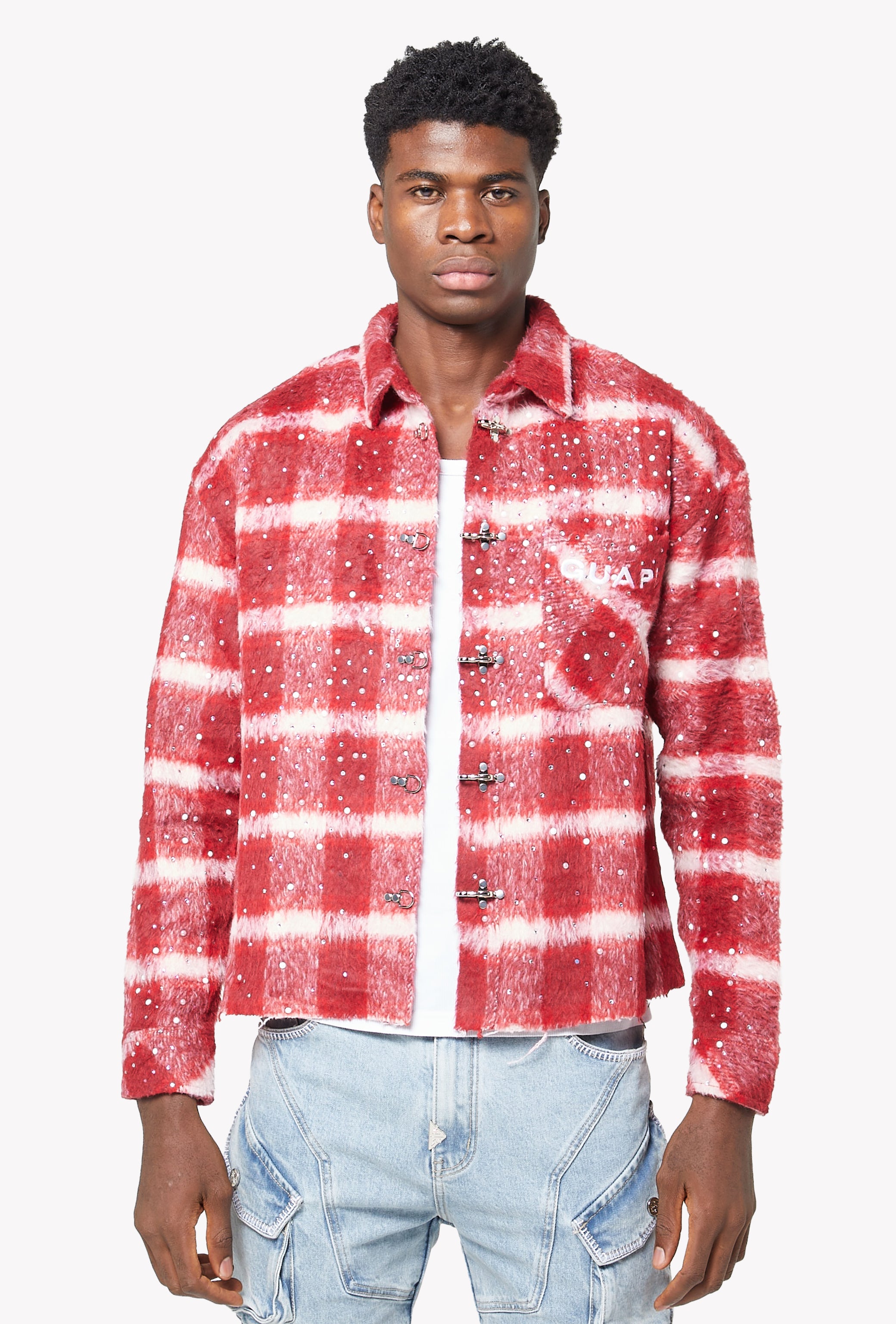 GUAPIチェックラインストーンフランネルシャツ GUAPI / Blush Pink Rhinestone Flannel | PLUG