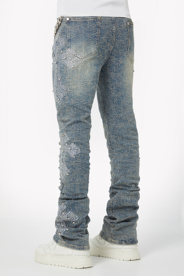 Vintage Blue Distressed Cross Denim - Guapi Clothing