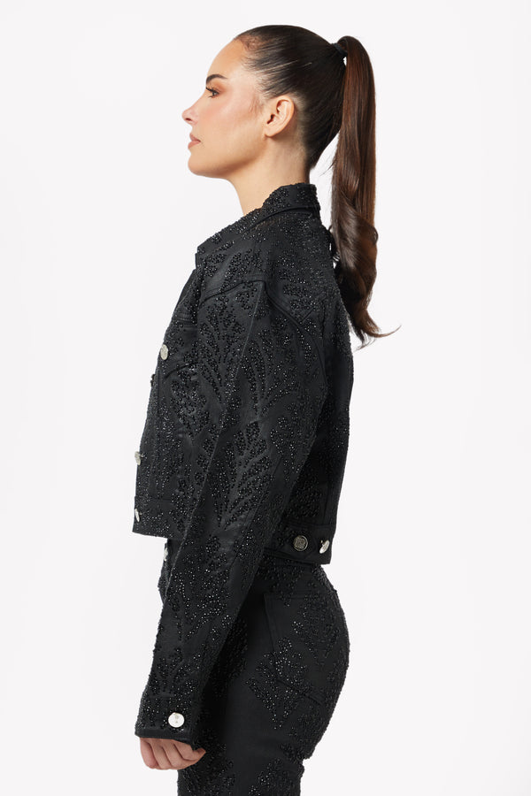 All Black Cropped Denim Jacket - Guapi Clothing