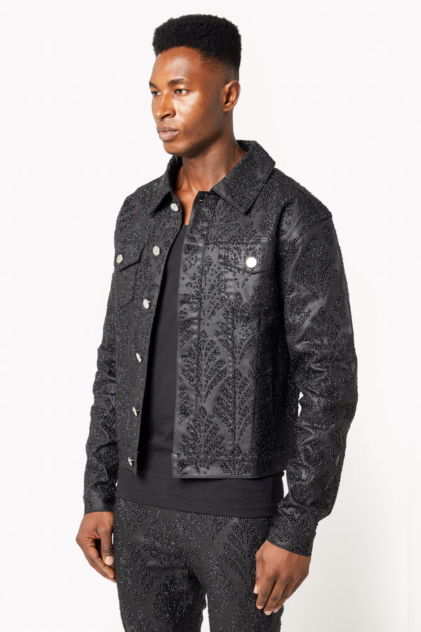 ジャケット・アウター guapi black embellished denim jacket s GUAPI ALL BLACK EMBELLISHED DENIM JACKET – BLUE CITY NYC
