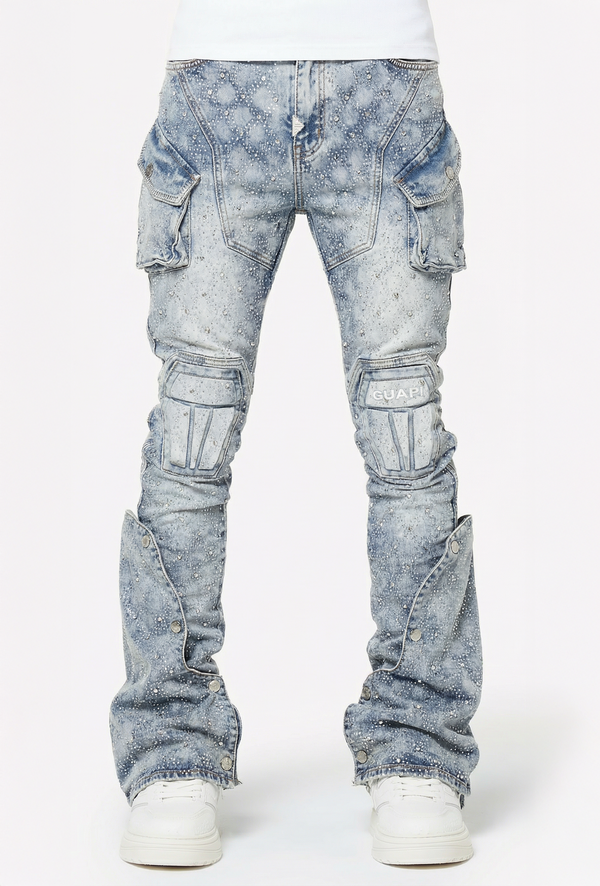 Aqua Blue Coffin Arc Embellished Denim - Guapi Clothing