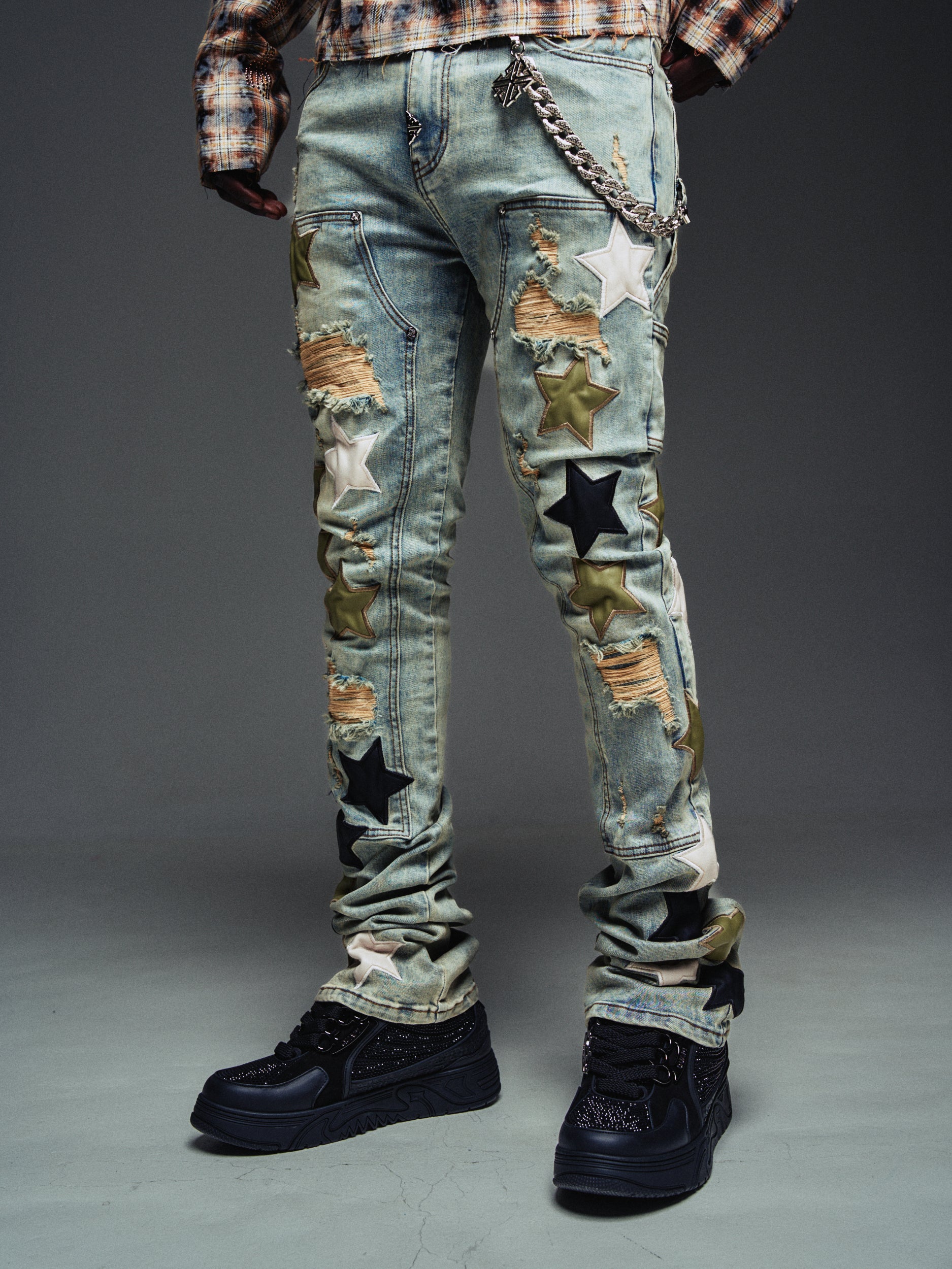 Olive Green Vintage Stars Denim – GUAPI CLOTHING FZ-LLC