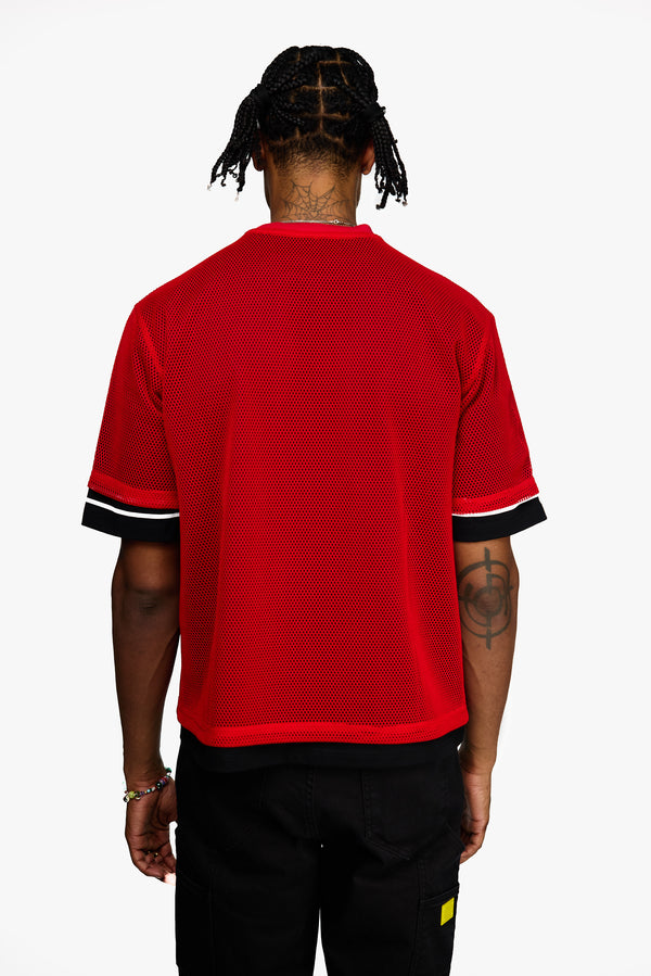 Blood Red Mesh Football Tee - Guapi Clothing