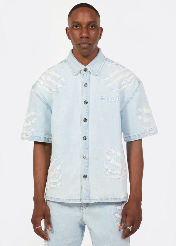 Aqua Blue Hell Dragger Denim Shirt - Guapi Clothing