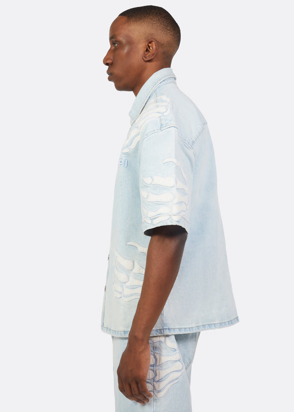 Aqua Blue Hell Dragger Denim Shirt - Guapi Clothing
