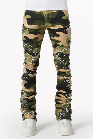 Camo Pearls Embellished Denim