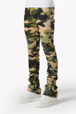 Camo Pearls Embellished Denim