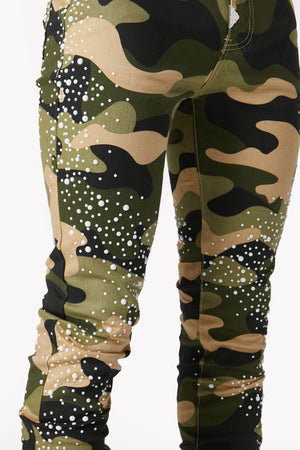 Camo Pearls Embellished Denim