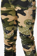 Camo Pearls Embellished Denim