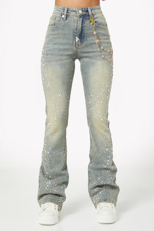 Pink Pearls Embellished Denim