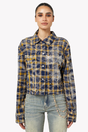 Navy Gold Cropped Flannel