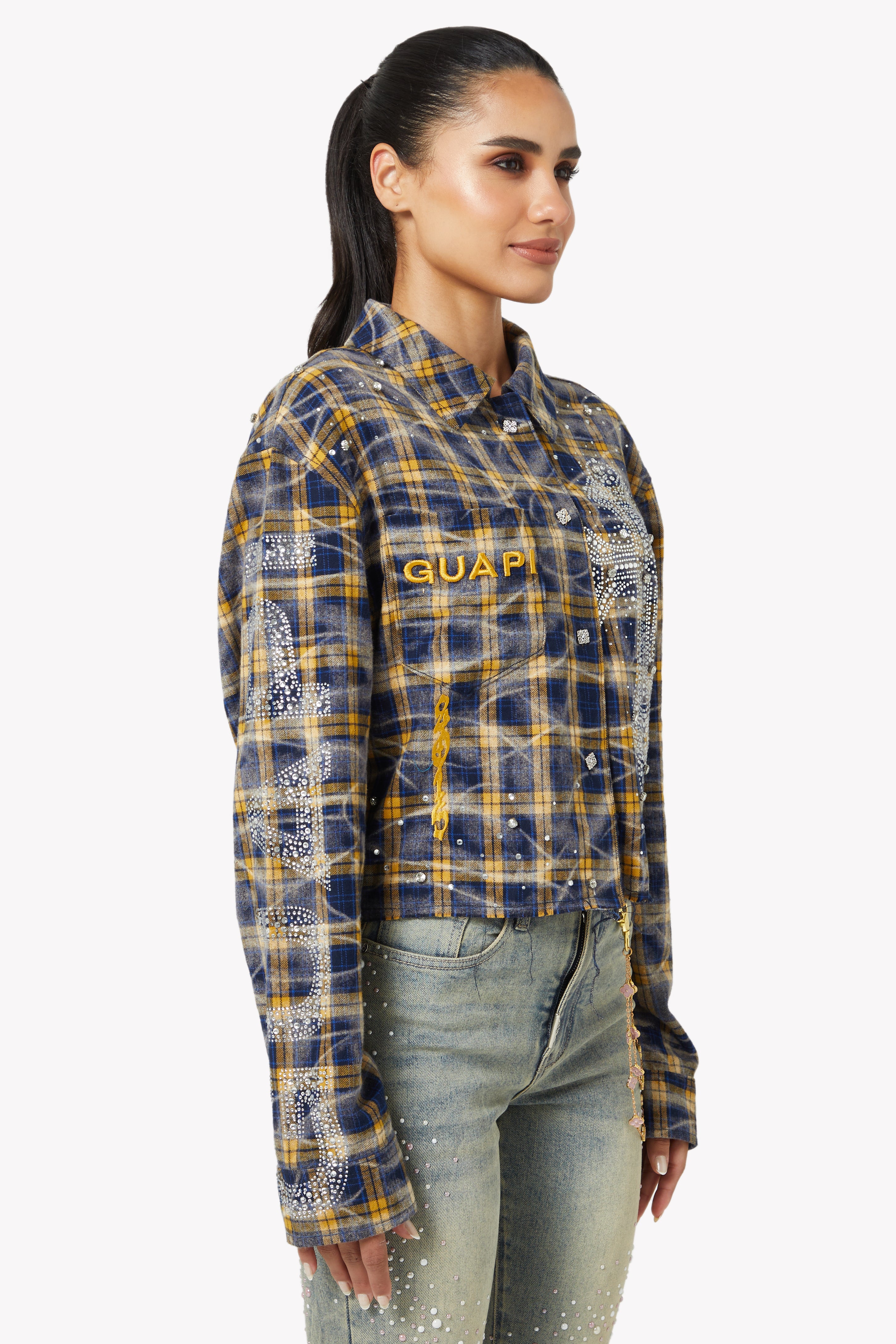 Navy Gold Cropped Flannel – GUAPI CLOTHING FZ-LLC