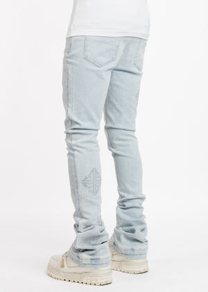 Aqua Blue Icon Embellished Denim