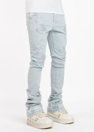 Aqua Blue Icon Embellished Denim