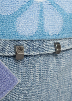 Aqua Blue Flowers Denim