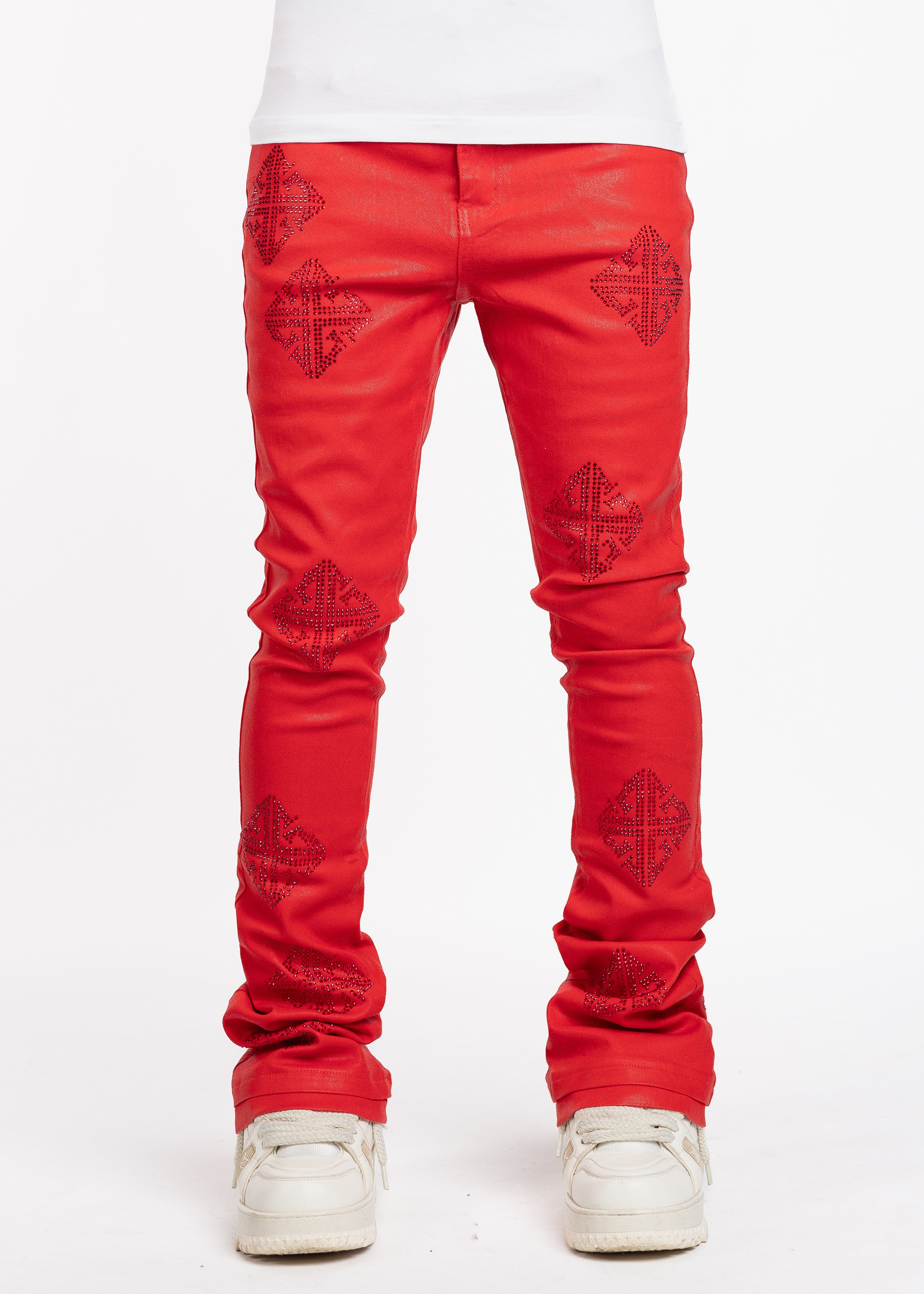 関税込【GUAPI】Crimson Red Embellished Football Tee Crimson Red Embellished Football Tee - Guapi Clothing