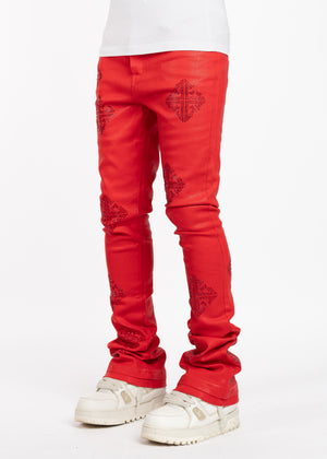 Crimson Red Icon Embellished Denim
