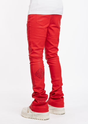 Crimson Red Icon Embellished Denim