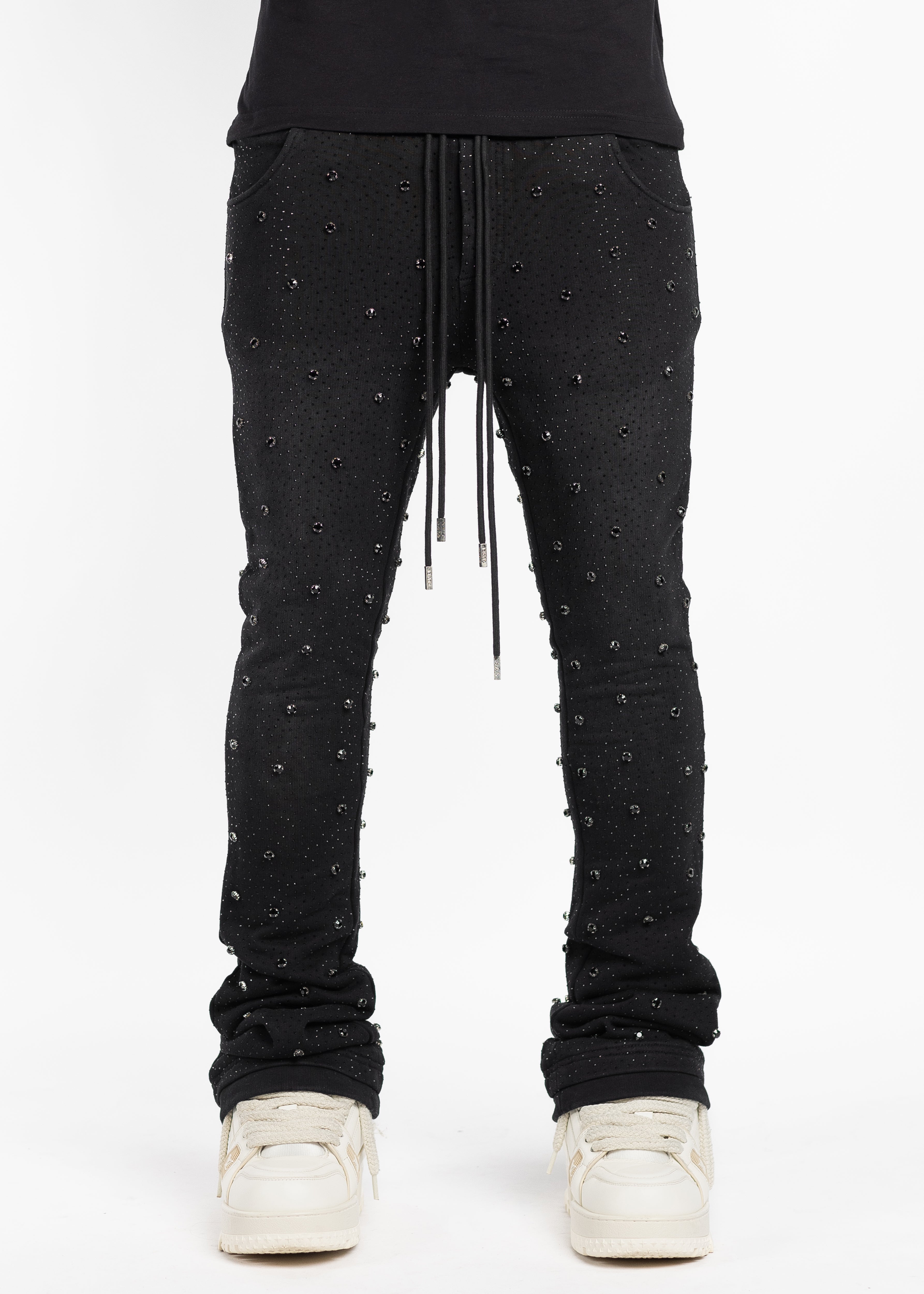 誠実 Obsidian Black Embellished Sweat Pants - Guapi Clothing パンツ