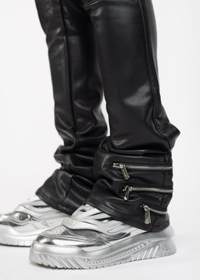 Obsidian Black Logo Leather Pant - Guapi Clothing