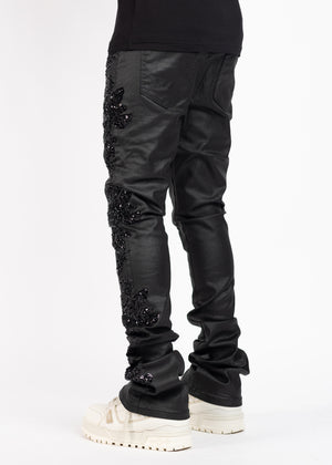 All Black Flowers Embellished Denim