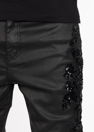 All Black Flowers Embellished Denim