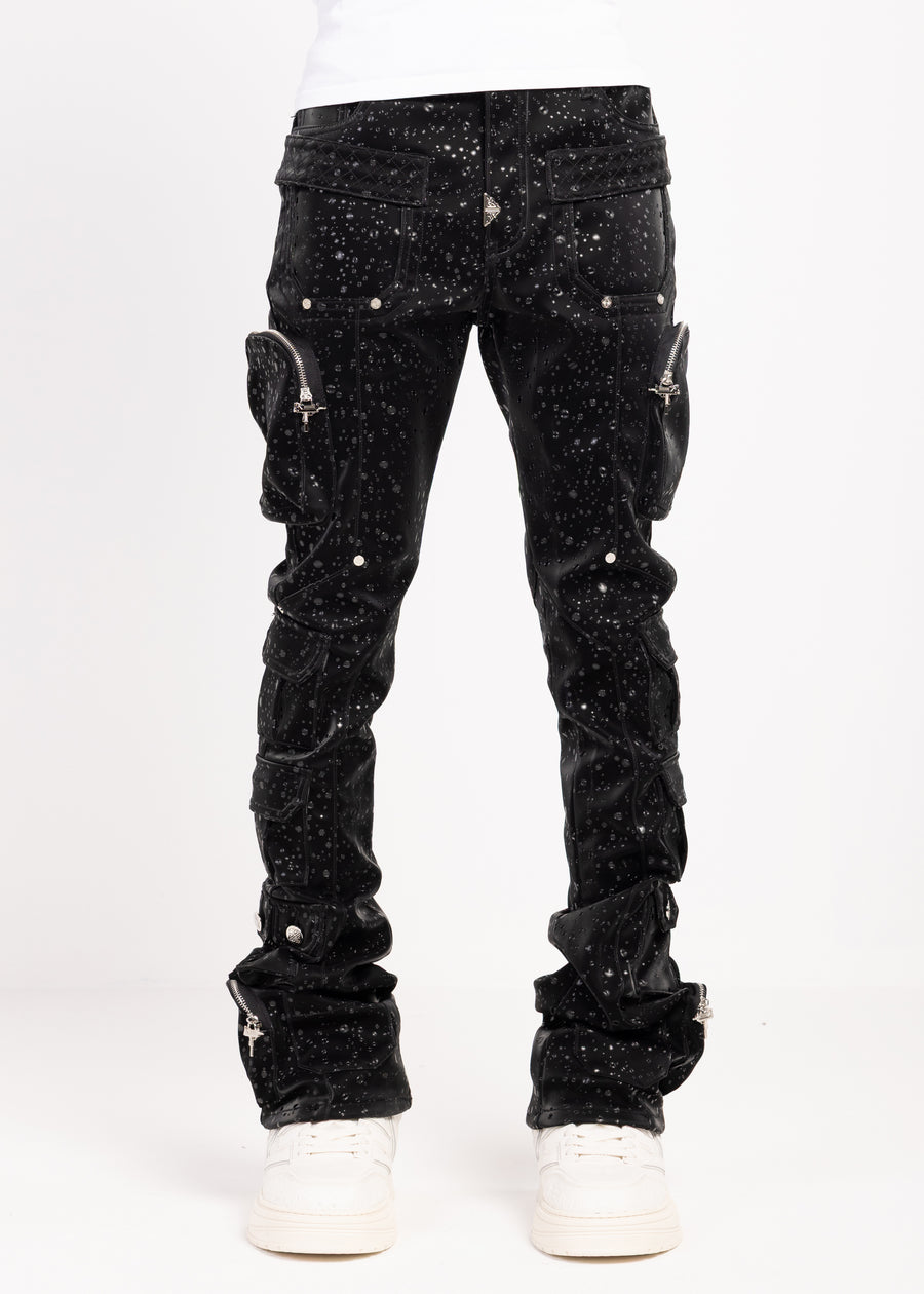 Obsidian Black Raindrop Cargo Leather Pant