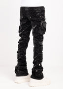Obsidian Black Raindrop Cargo Leather Pant