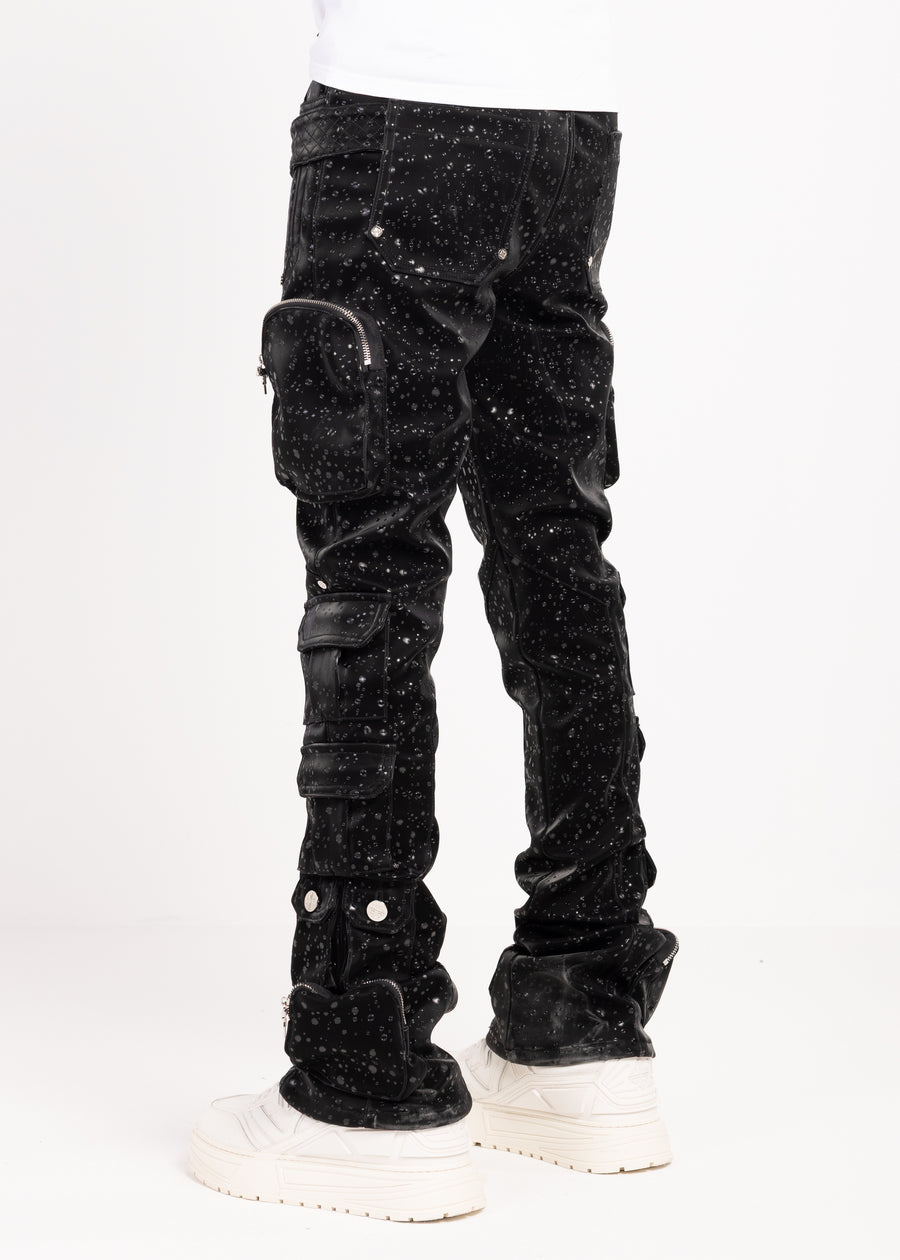 Obsidian Black Raindrop Cargo Leather Pant