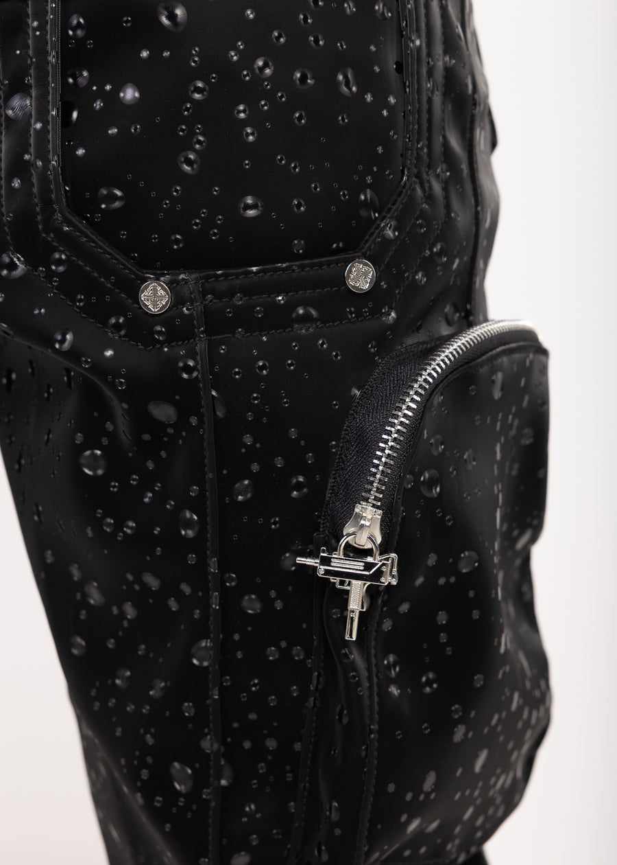 Obsidian Black Raindrop Cargo Leather Pant