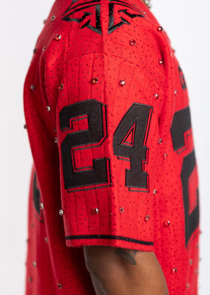 Crimson Red Embellished Football Tee