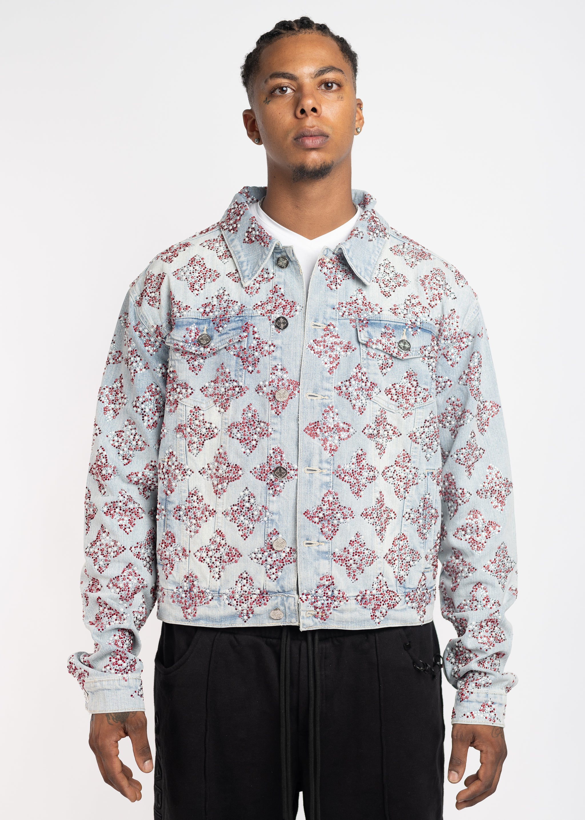 Aqua Blue Embellished Denim Jacket V3