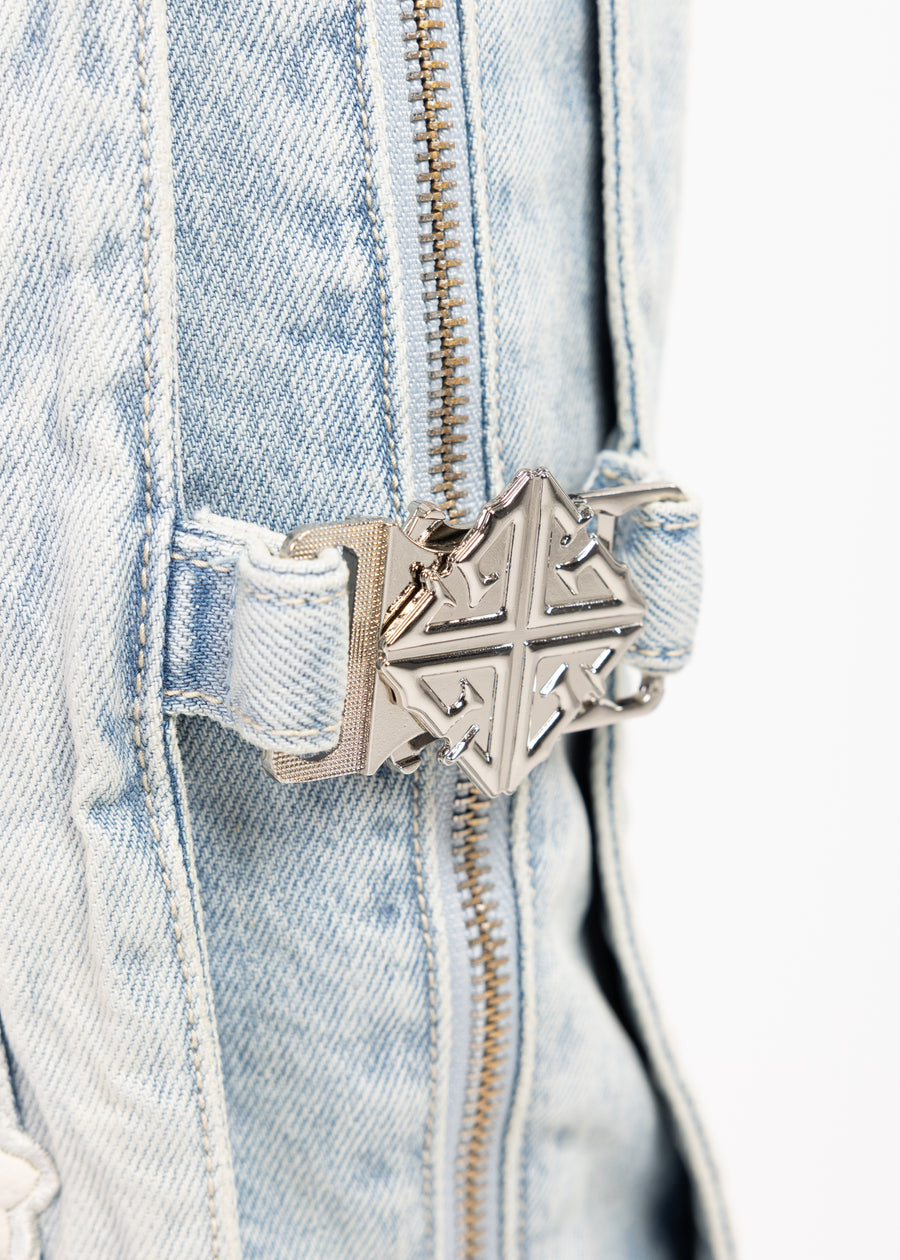 Aqua Blue Cross Buckle Denim
