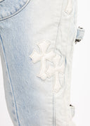 Aqua Blue Cross Buckle Denim