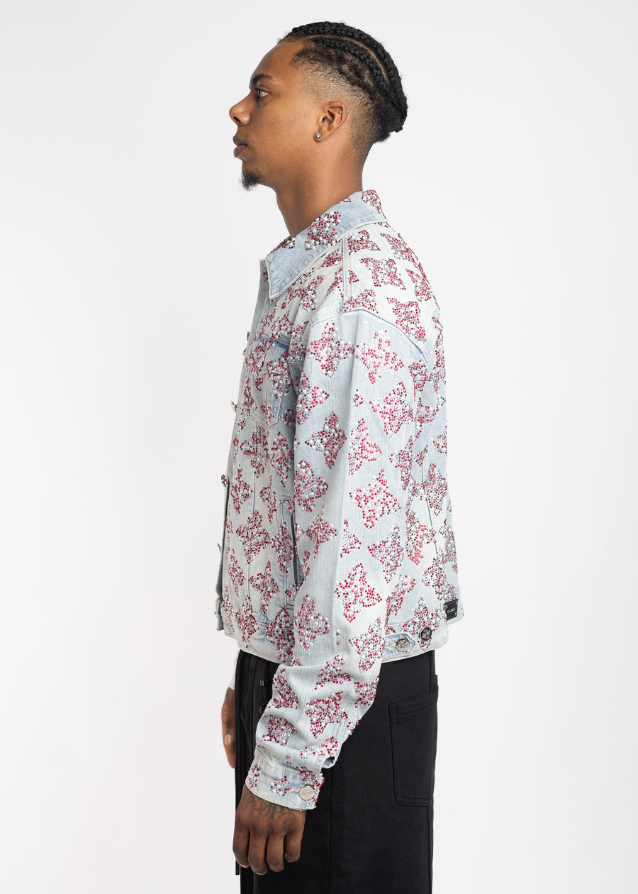 Aqua Blue Embellished Denim Jacket V3