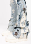 Aqua Blue Cross Buckle Denim