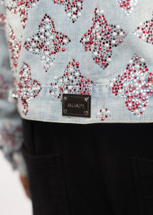 Aqua Blue Embellished Denim Jacket V3