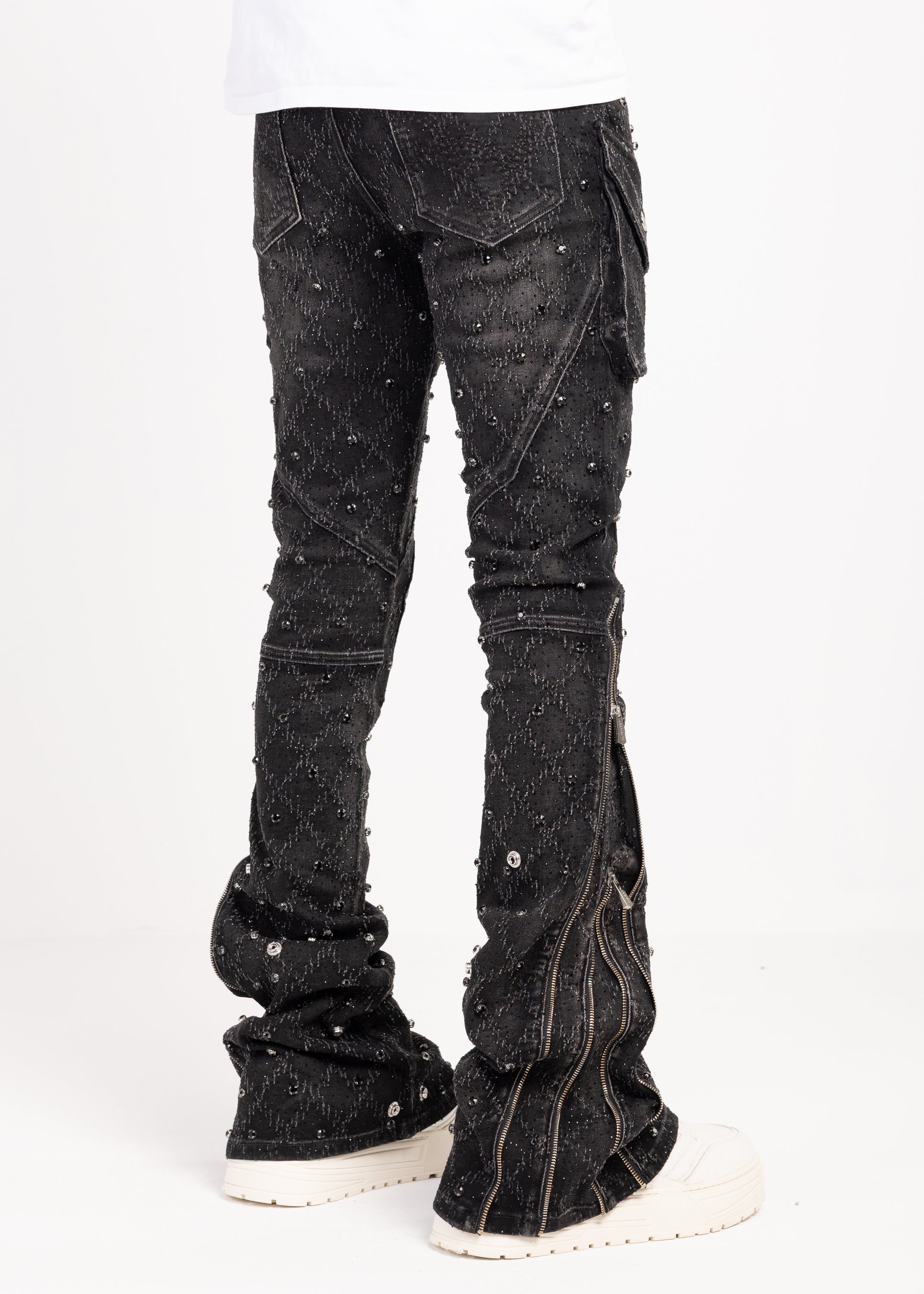 Obsidian Black Coffin Arc Embellished Denim – GUAPI CLOTHING FZ-LLC