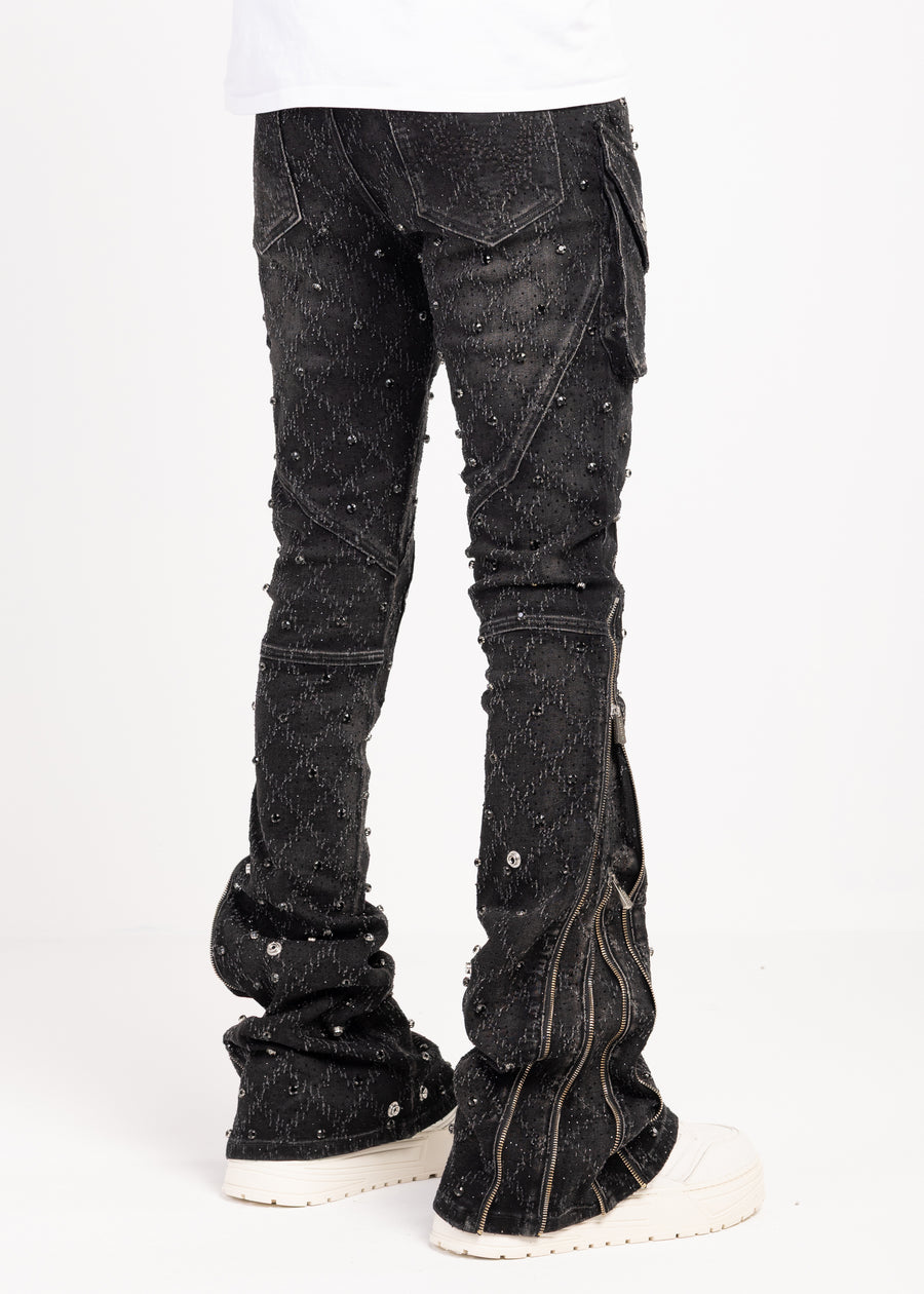 Obsidian Black Coffin Arc Embellished Denim