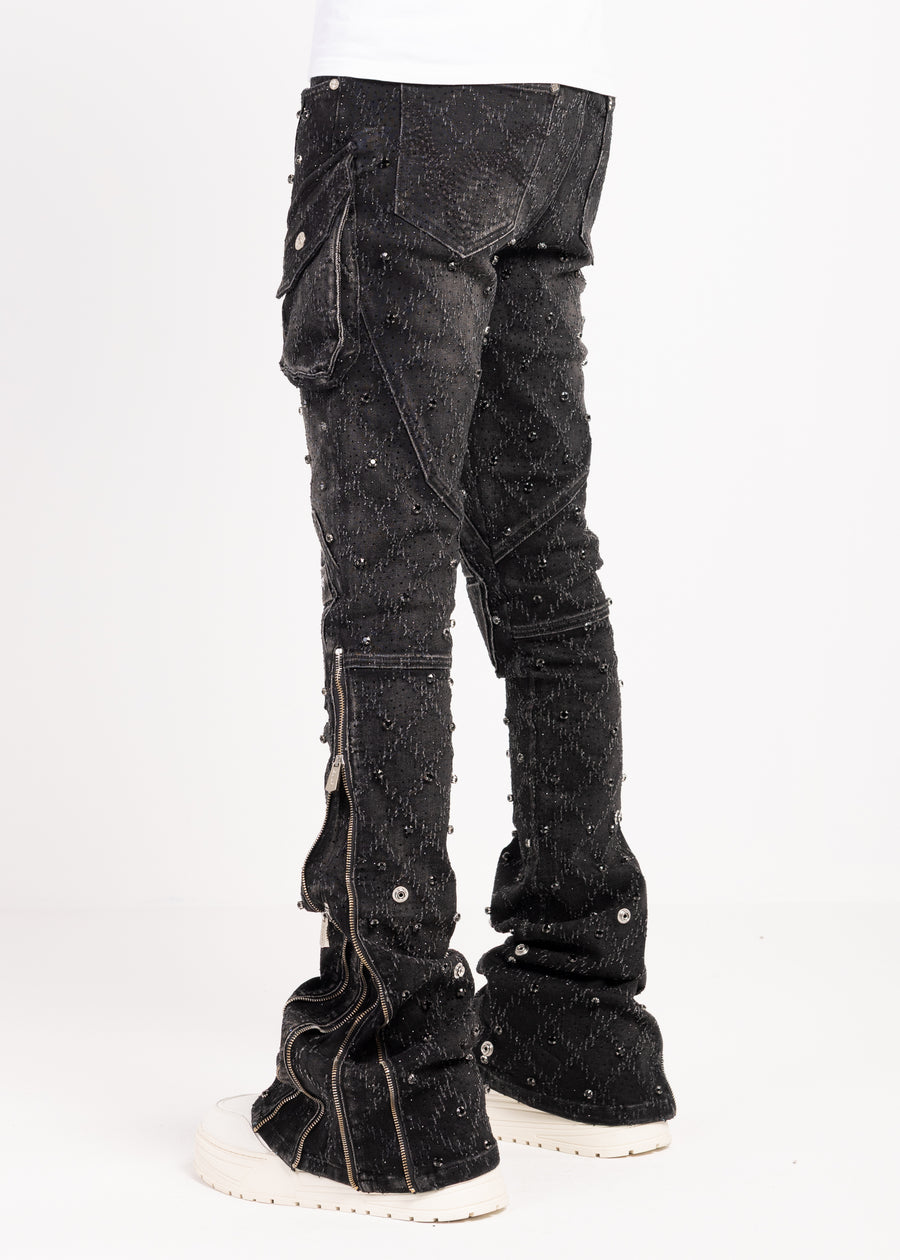 Obsidian Black Coffin Arc Embellished Denim