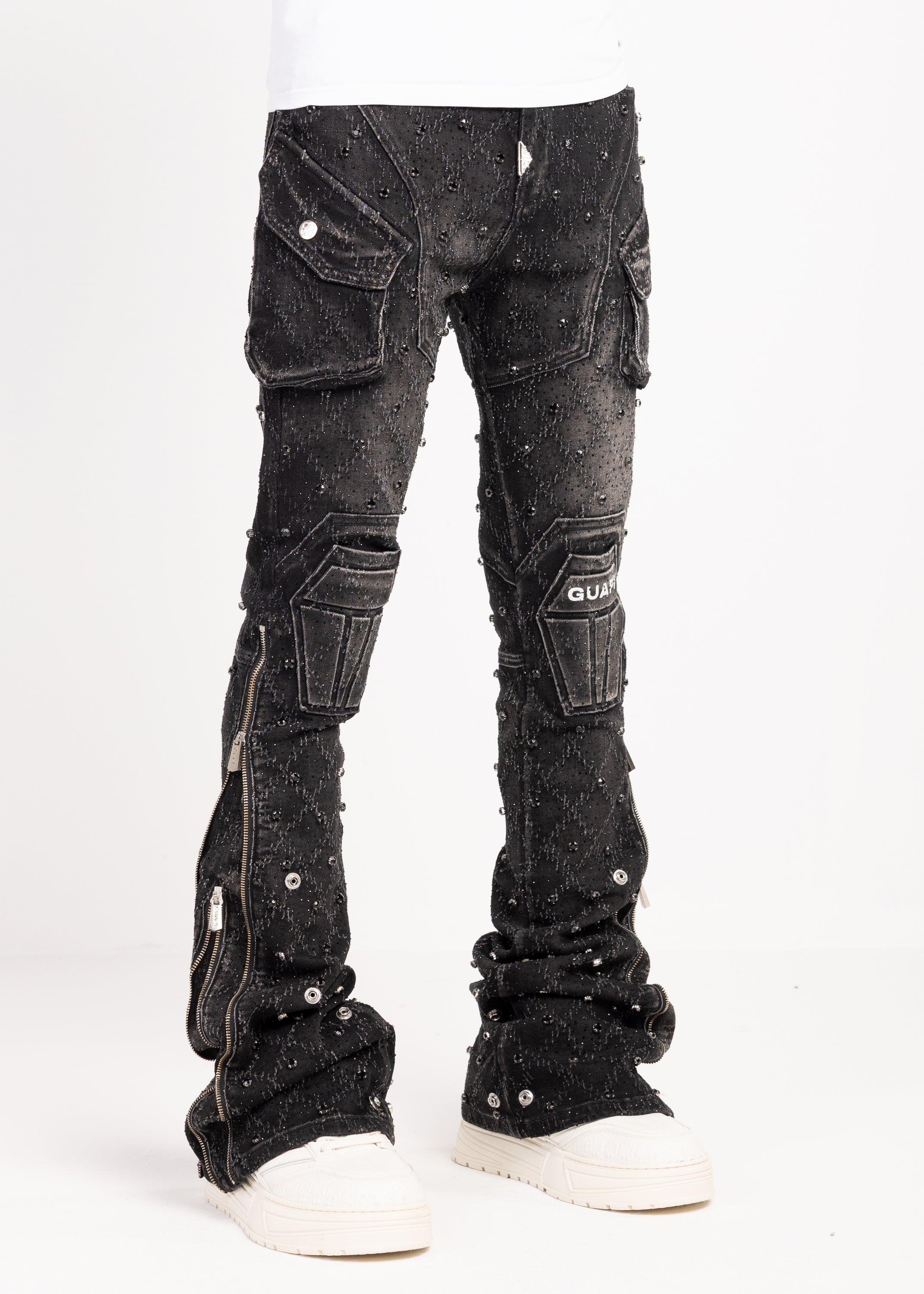 Obsidian Black Coffin Arc Embellished Denim – GUAPI CLOTHING FZ-LLC