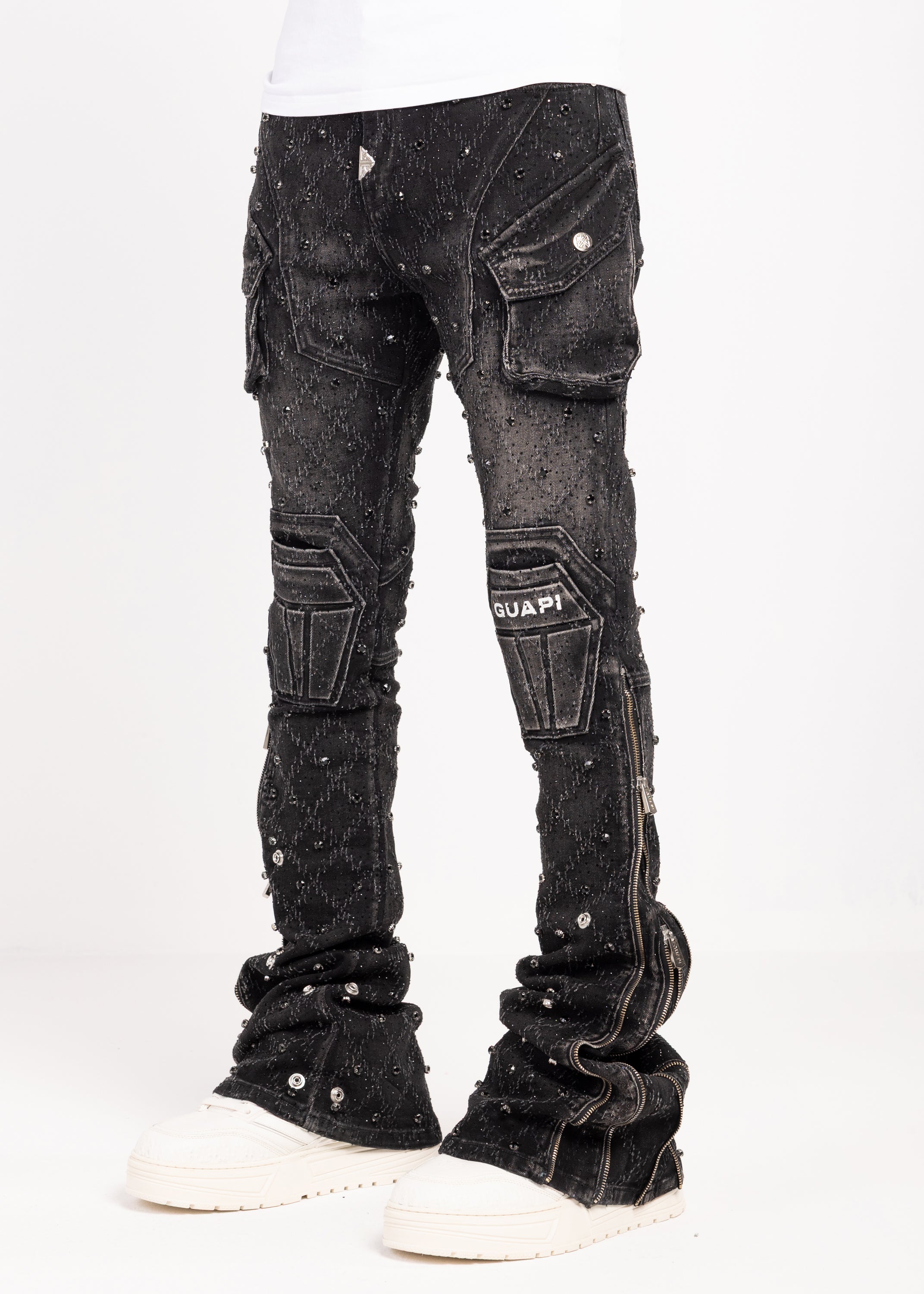 Obsidian Black Coffin Arc Embellished Denim – GUAPI CLOTHING FZ-LLC