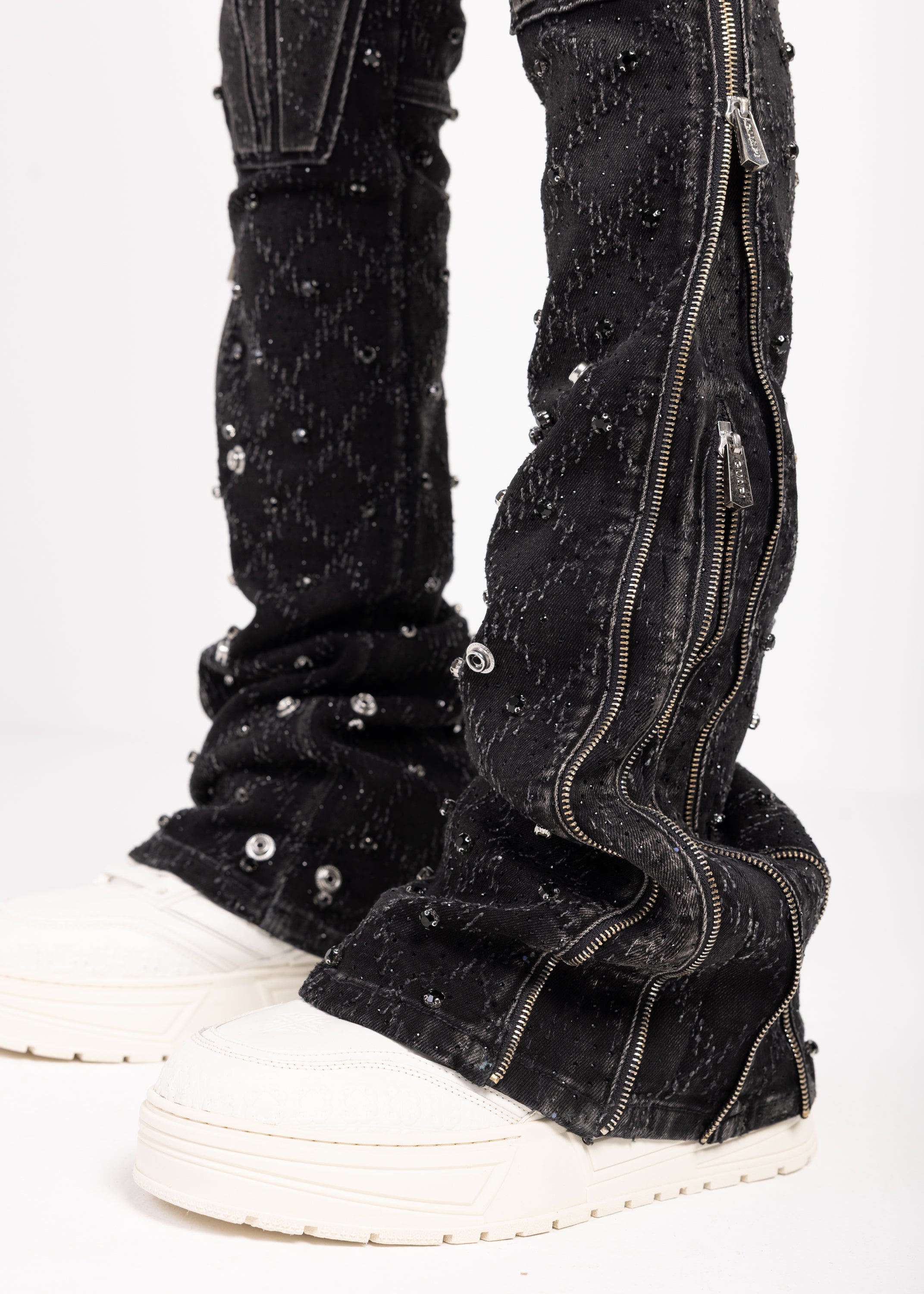 Obsidian Black Coffin Arc Embellished Denim – GUAPI CLOTHING FZ-LLC