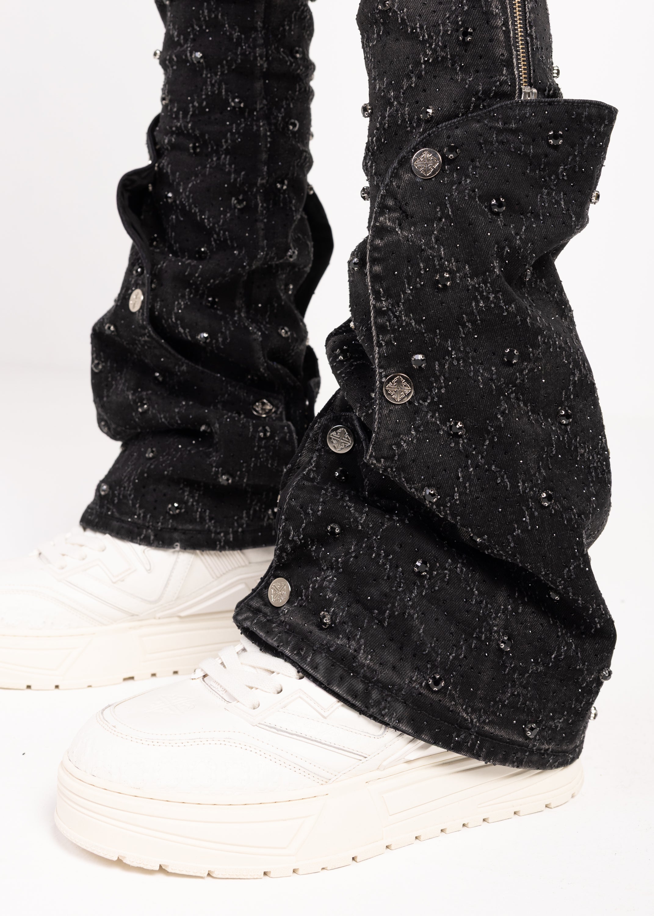 Obsidian Black Coffin Arc Embellished Denim – GUAPI CLOTHING FZ-LLC