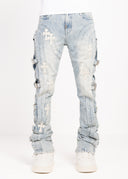 Aqua Blue Cross Buckle Denim